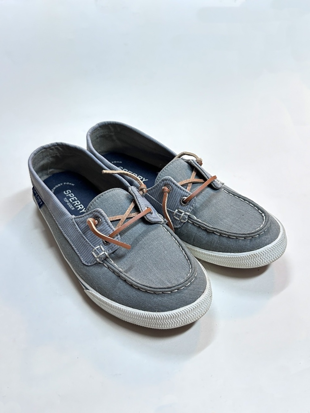 SPERRY TOPSIDER Grey Canvas Boat Shoes Women's 7.5 Coastal Preppy Casual Style